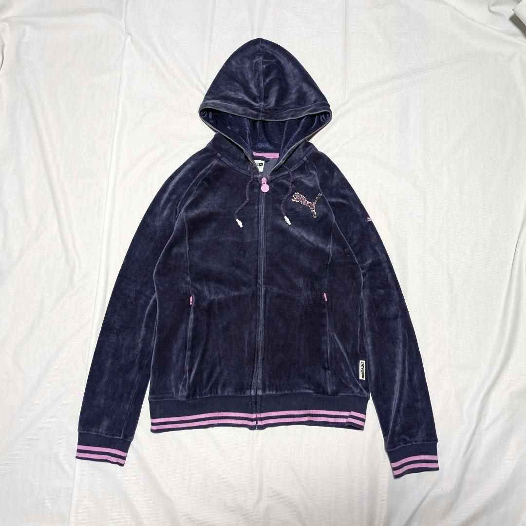 【PUMA】希少00sラインストーンロゴ・ベロア生地セットアップ　パープル