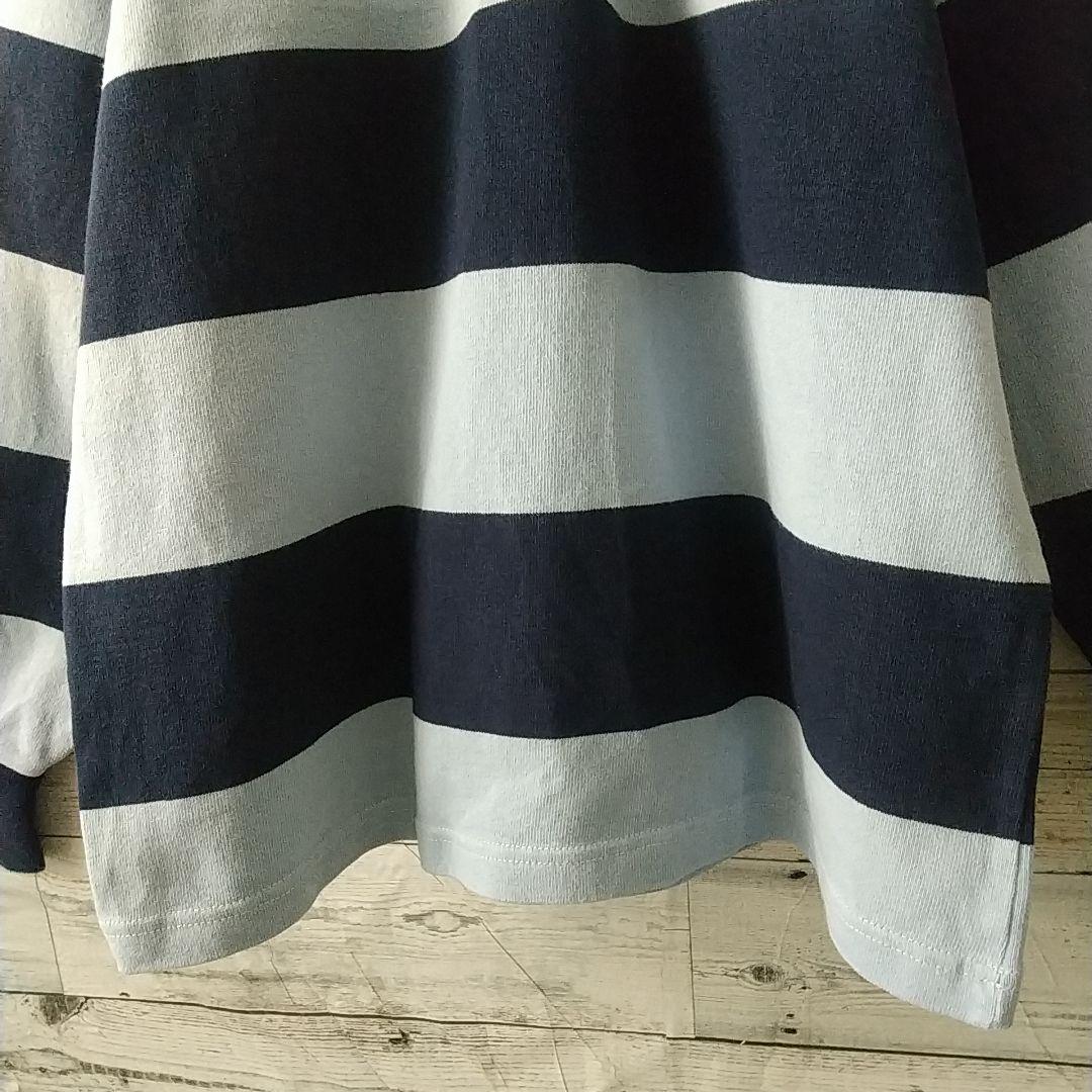 人気サイズ☆バーバリアン 太ボーダー 刺繍 米企業ロゴ ラガーシャツ XL