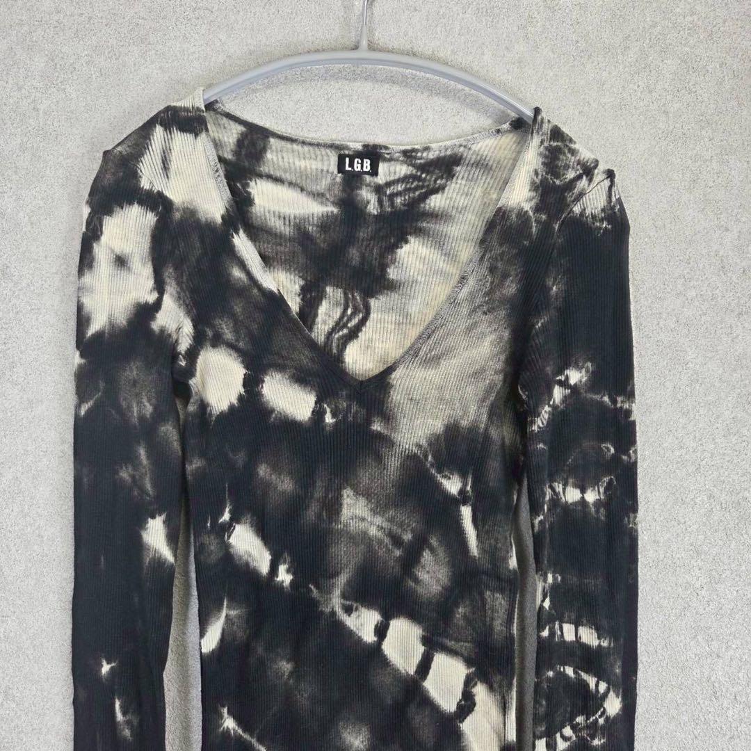 希少 L.G.B. タイダイ ブリーチ Vネック リブ 長袖 Tシャツ