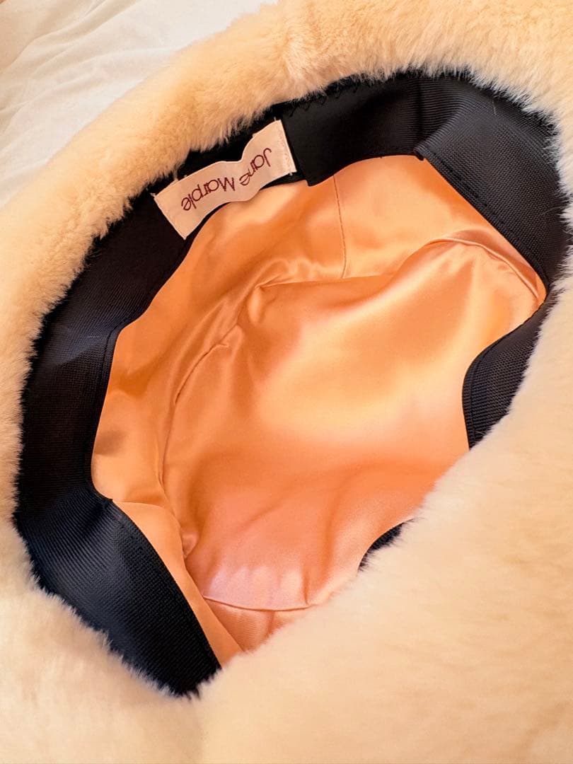 ジェーンマープル クリーム色♡ファーリボン帽子