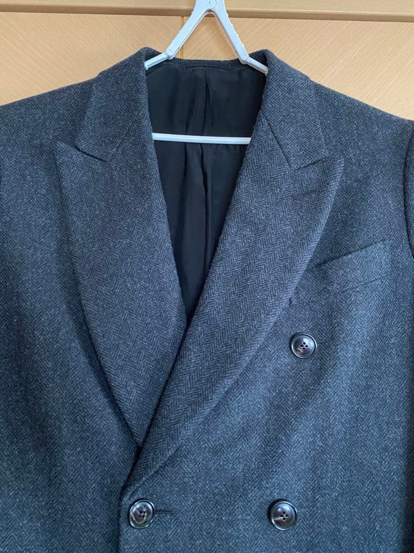 COMOLI、ウールヘリンボーンダブルチェスターコート、サイズ２