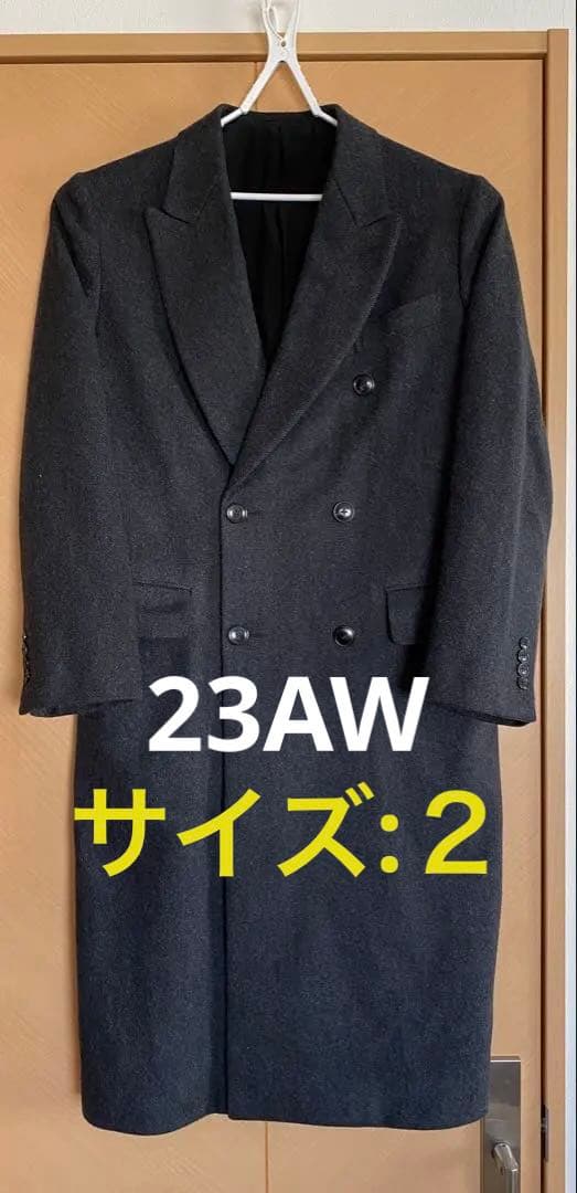 COMOLI、ウールヘリンボーンダブルチェスターコート、サイズ２