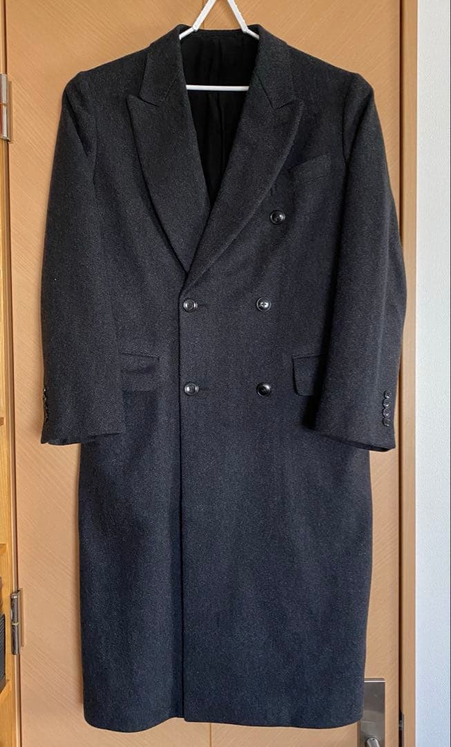 COMOLI、ウールヘリンボーンダブルチェスターコート、サイズ２