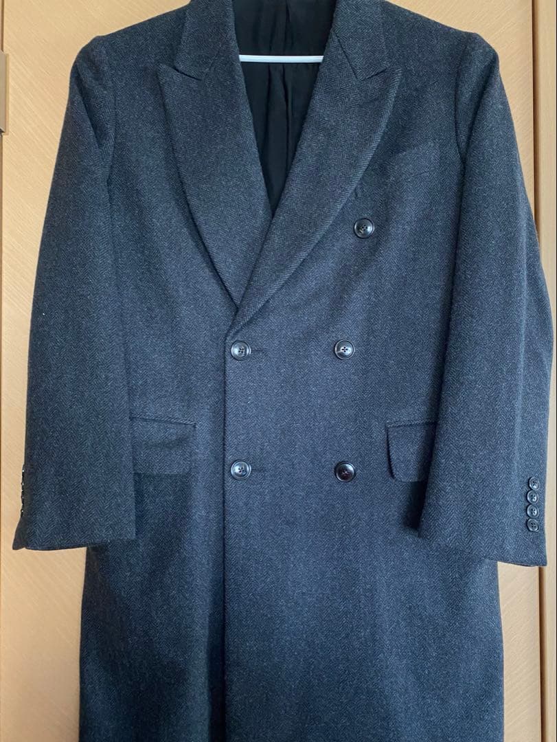 COMOLI、ウールヘリンボーンダブルチェスターコート、サイズ２