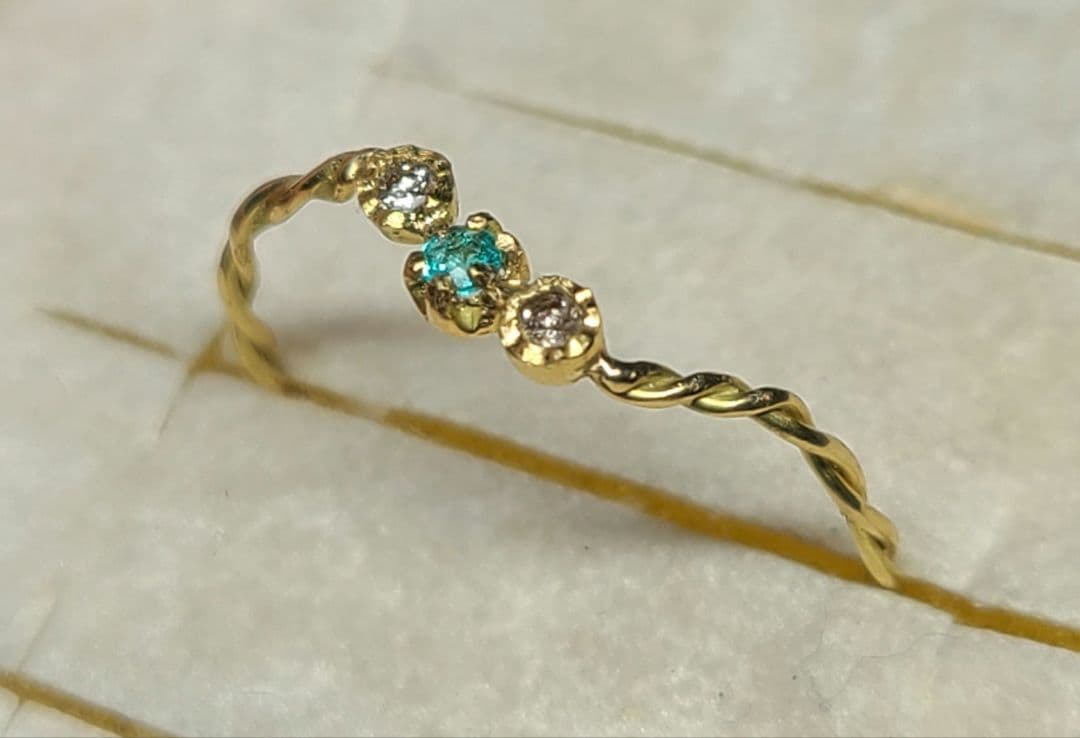 美しき煌めきの共演★バターリャパライバトルマリン&ピンクダイヤモンド18金★