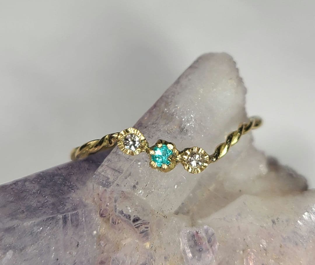 美しき煌めきの共演★バターリャパライバトルマリン&ピンクダイヤモンド18金★