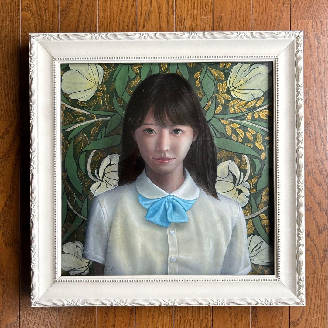 絵画　油彩画　少女　茅原佳介　「花」