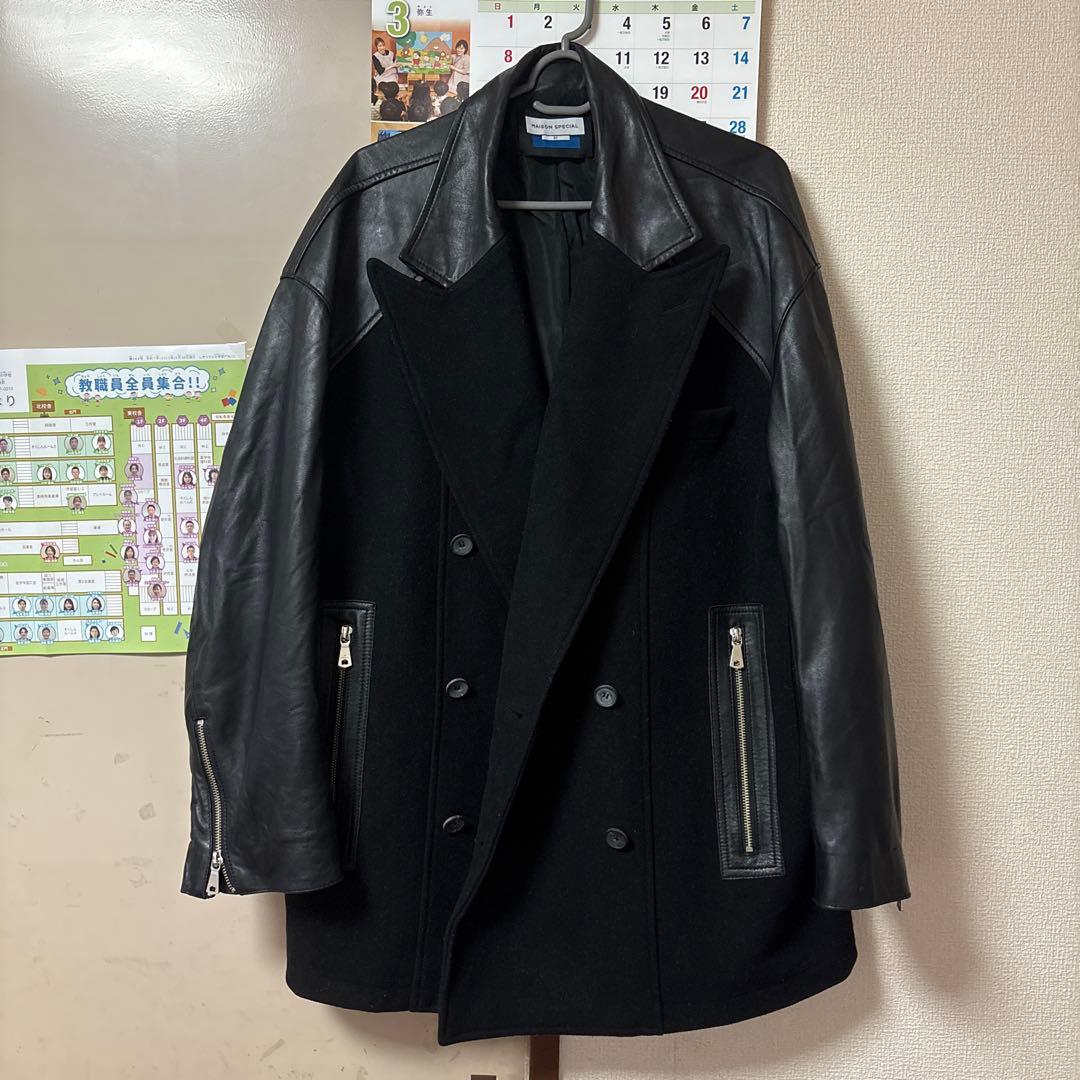 k*y様 MAISON SPECIAL ブラック ウールレザー ピーコート