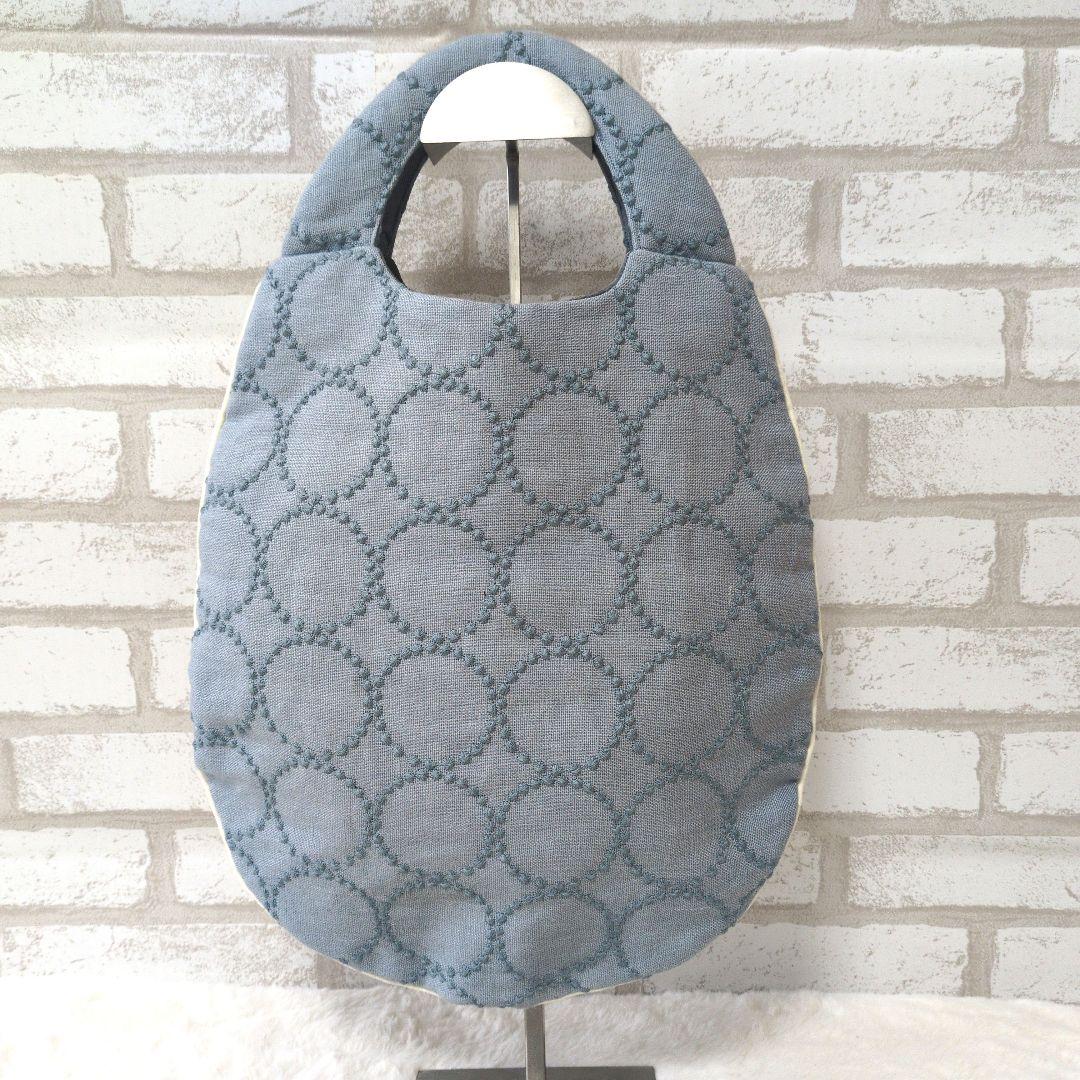 [美品] ミナ ペルホネン タンバリン エッグバッグ トートバッグ　水色 刺繍