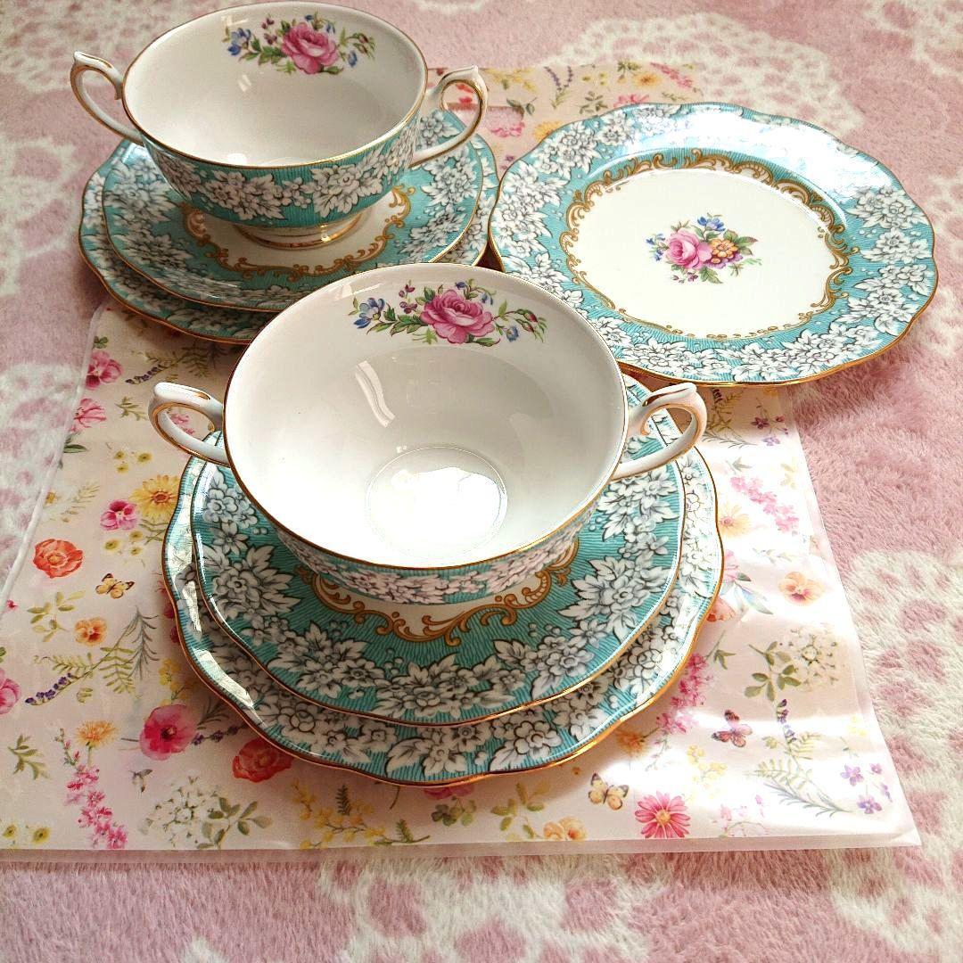 ロイヤルアルバート　エンチャントメント　ダブルハンドルスープカップ2客とプレート