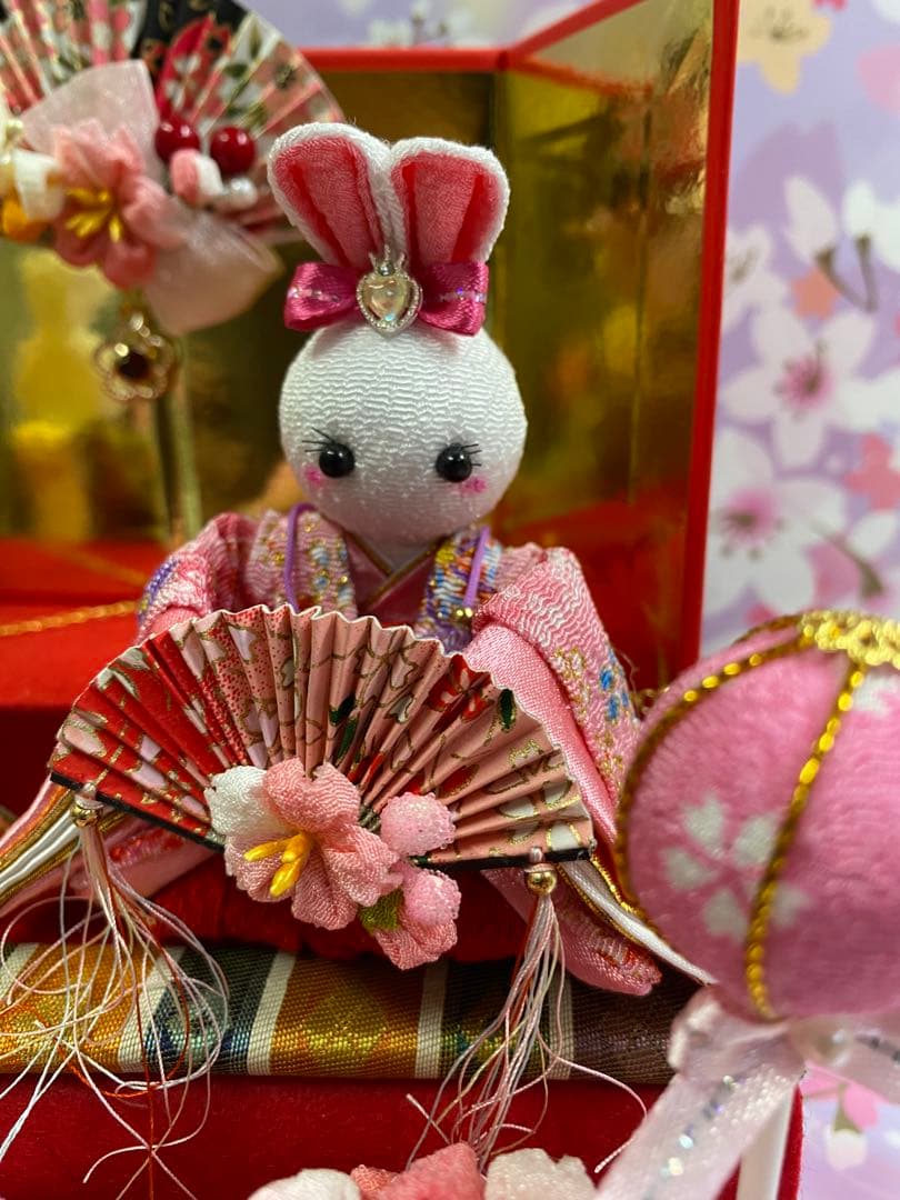 ちりめん細工　つまみ細工　うさぎ雛壇飾り　No.636 ハンドメイド