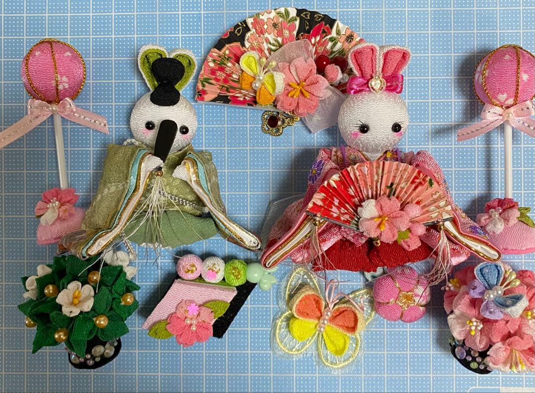 ちりめん細工　つまみ細工　うさぎ雛壇飾り　No.636 ハンドメイド