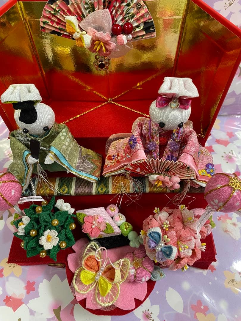 ちりめん細工　つまみ細工　うさぎ雛壇飾り　No.636 ハンドメイド