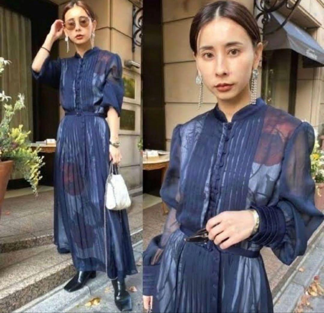 Ameri VINTAGE ELLA VEIL DRESSネイビーM