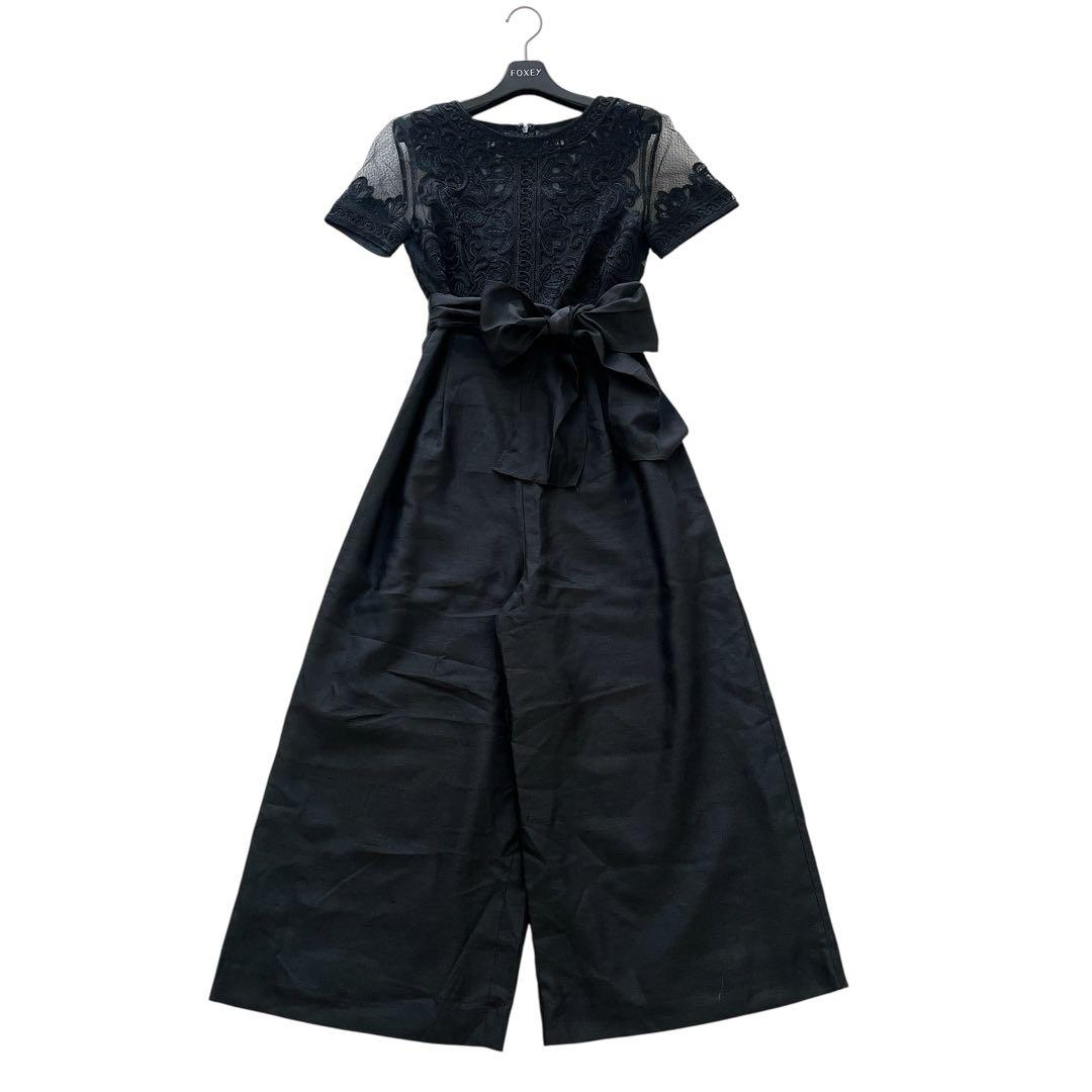 美品★GRACE CONTINENTAL★コード刺繍サイドサロペット 黒 36