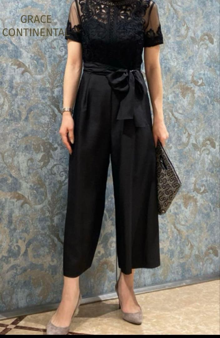 美品★GRACE CONTINENTAL★コード刺繍サイドサロペット 黒 36