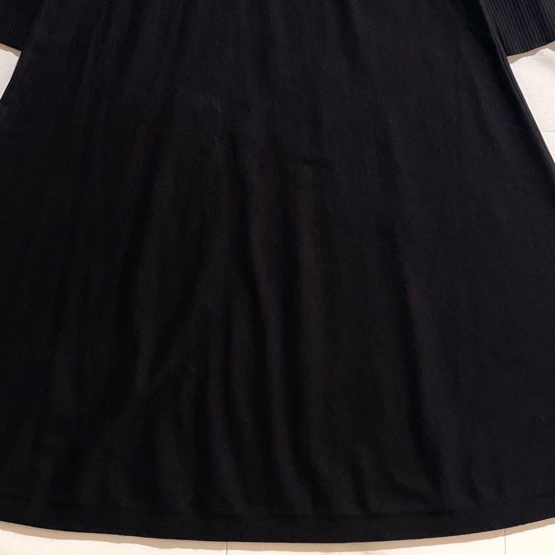 美品 インディヴィ フィット&フレアニットワンピース 40 ブラック 洗える