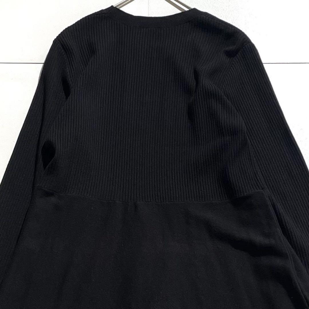 美品 インディヴィ フィット&フレアニットワンピース 40 ブラック 洗える