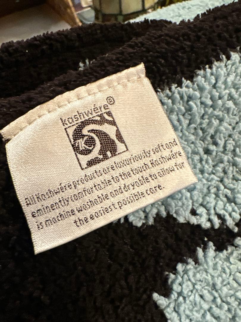 8119♣️美品Kashwére ブランケット サックス×ブラウン 廃盤品 希少