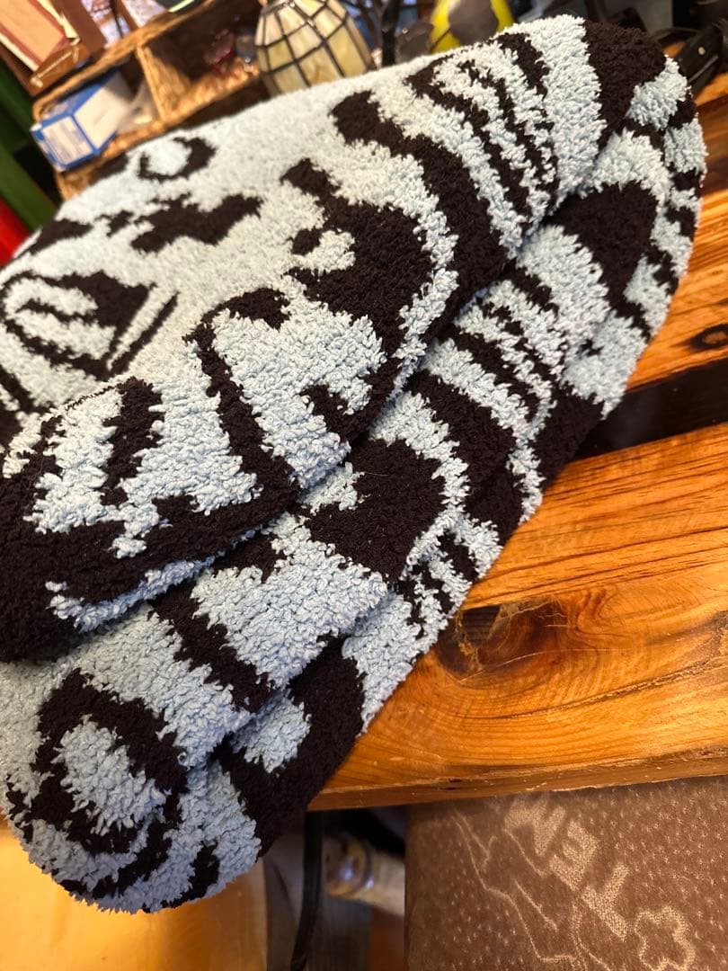 8119♣️美品Kashwére ブランケット サックス×ブラウン 廃盤品 希少