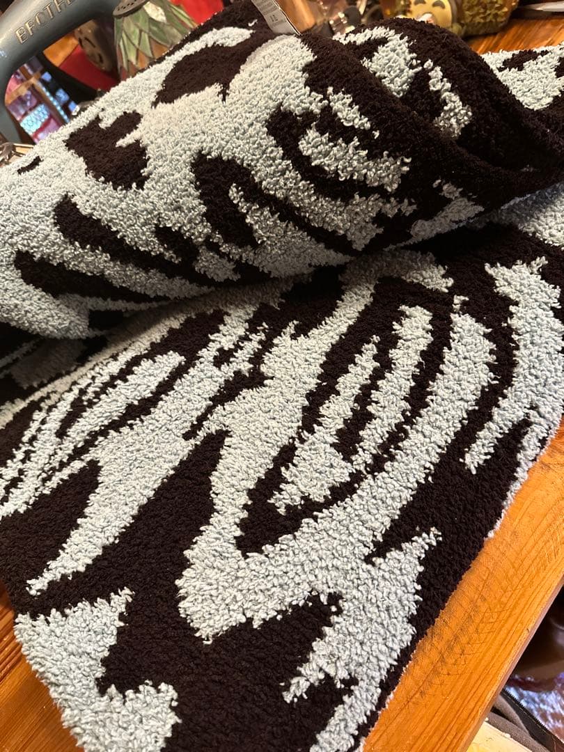 8119♣️美品Kashwére ブランケット サックス×ブラウン 廃盤品 希少