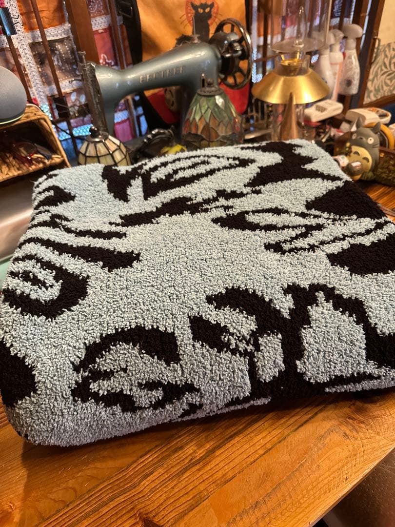 8119♣️美品Kashwére ブランケット サックス×ブラウン 廃盤品 希少