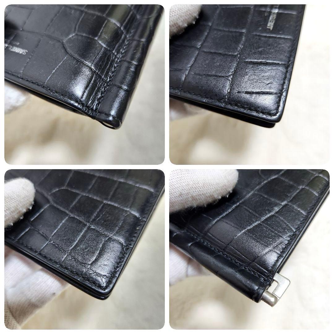 ✨美品✨サンローラン　マネークリップ　クロコ　ブラック　レザー　黒　札入れ