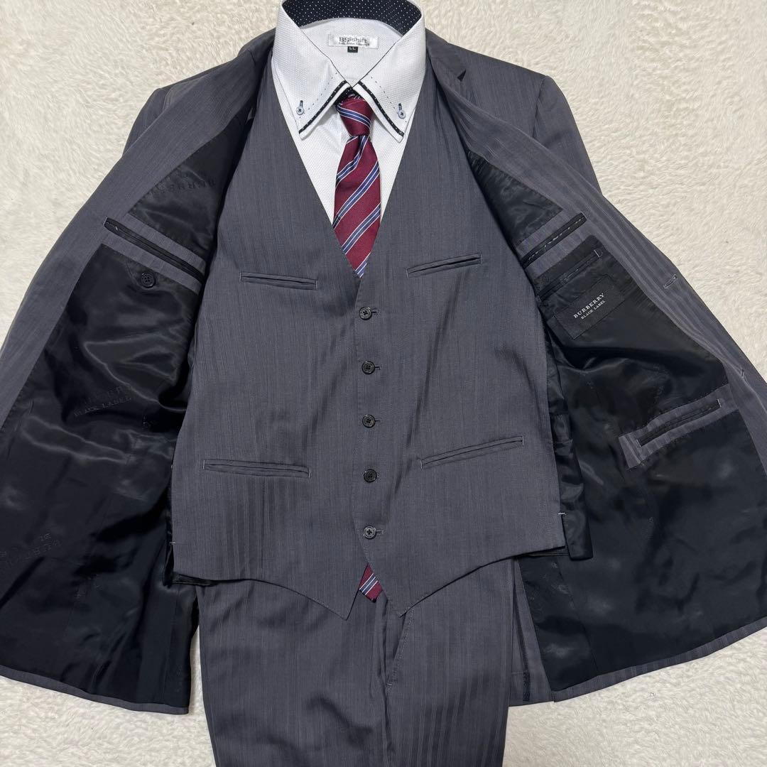 極美品！バーバリーブラックレーベル スーツ 3ピース 裏地総柄 ブラック XL