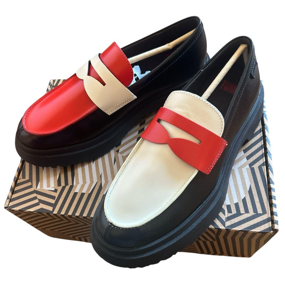 【極美品】カンペール TWINS 41 ローファー 左右非対称 白部分シワ有 箱