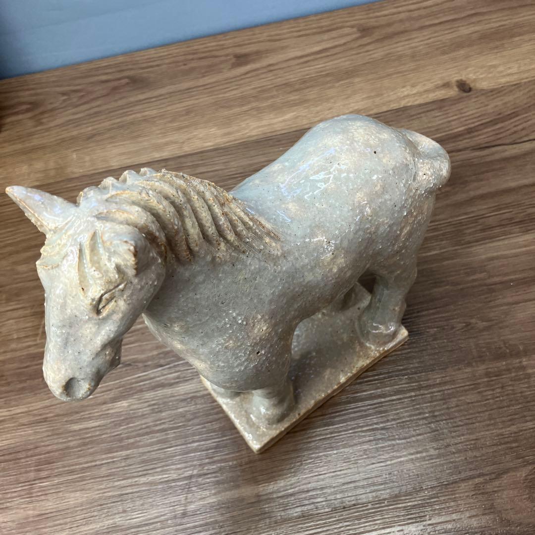 3F 馬 置物 陶器 骨董 干支 午 共箱付き 馬 陶器 オブジェ アンティーク