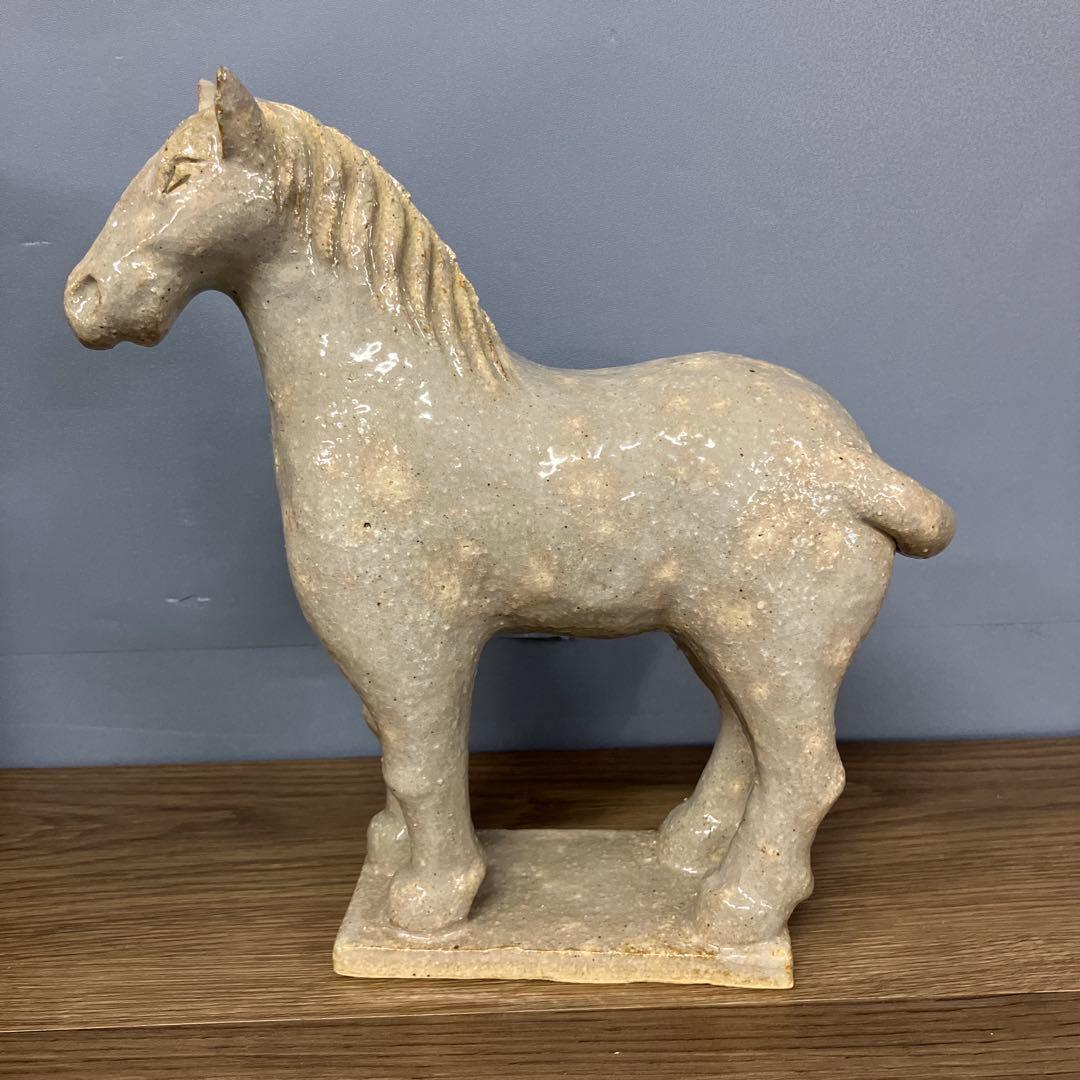 3F 馬 置物 陶器 骨董 干支 午 共箱付き 馬 陶器 オブジェ アンティーク