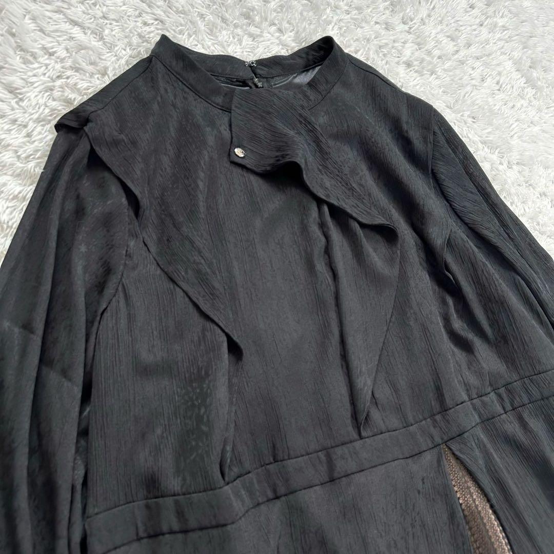 【4L】　カラルス　フロントドレープデザインレース×ジャガード切替ワンピース