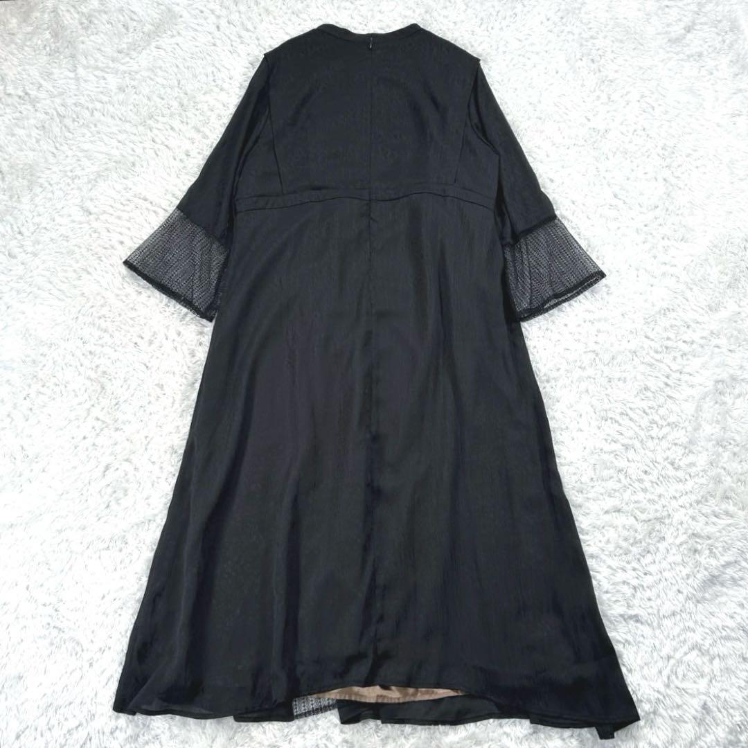 【4L】　カラルス　フロントドレープデザインレース×ジャガード切替ワンピース