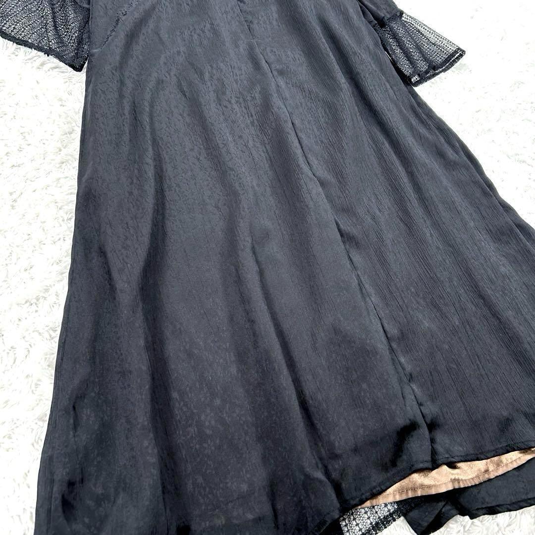 【4L】　カラルス　フロントドレープデザインレース×ジャガード切替ワンピース