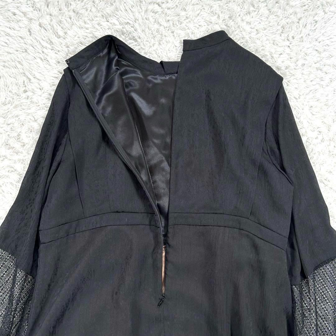 【4L】　カラルス　フロントドレープデザインレース×ジャガード切替ワンピース