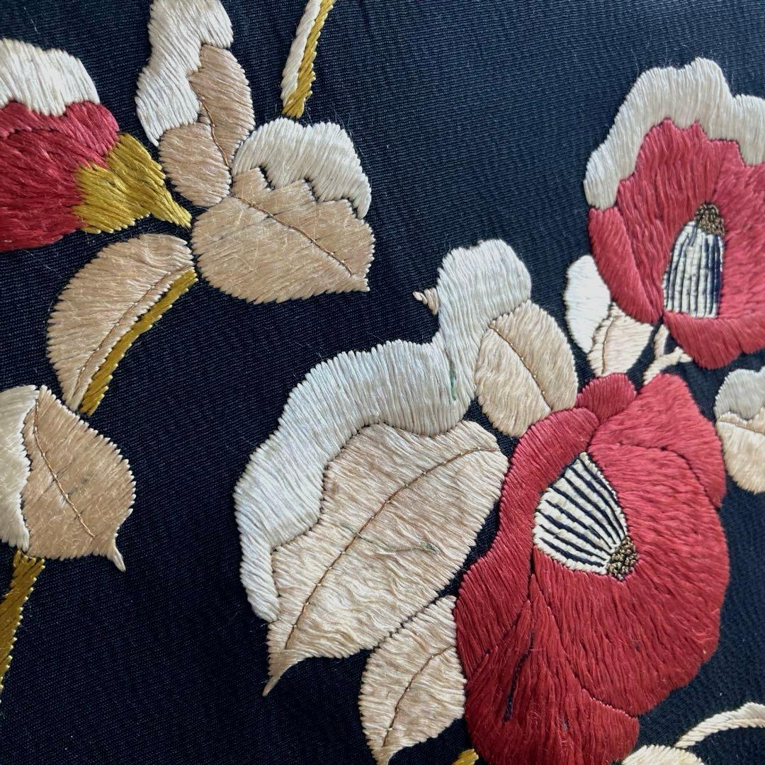 アンティーク名古屋帯　つばき・椿の刺繍　大正ロマン　上質　正絹　N7-30