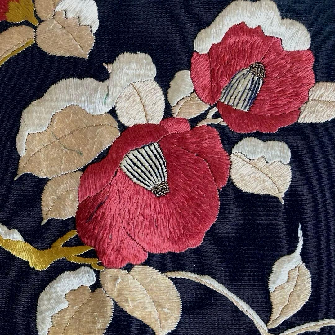 アンティーク名古屋帯　つばき・椿の刺繍　大正ロマン　上質　正絹　N7-30