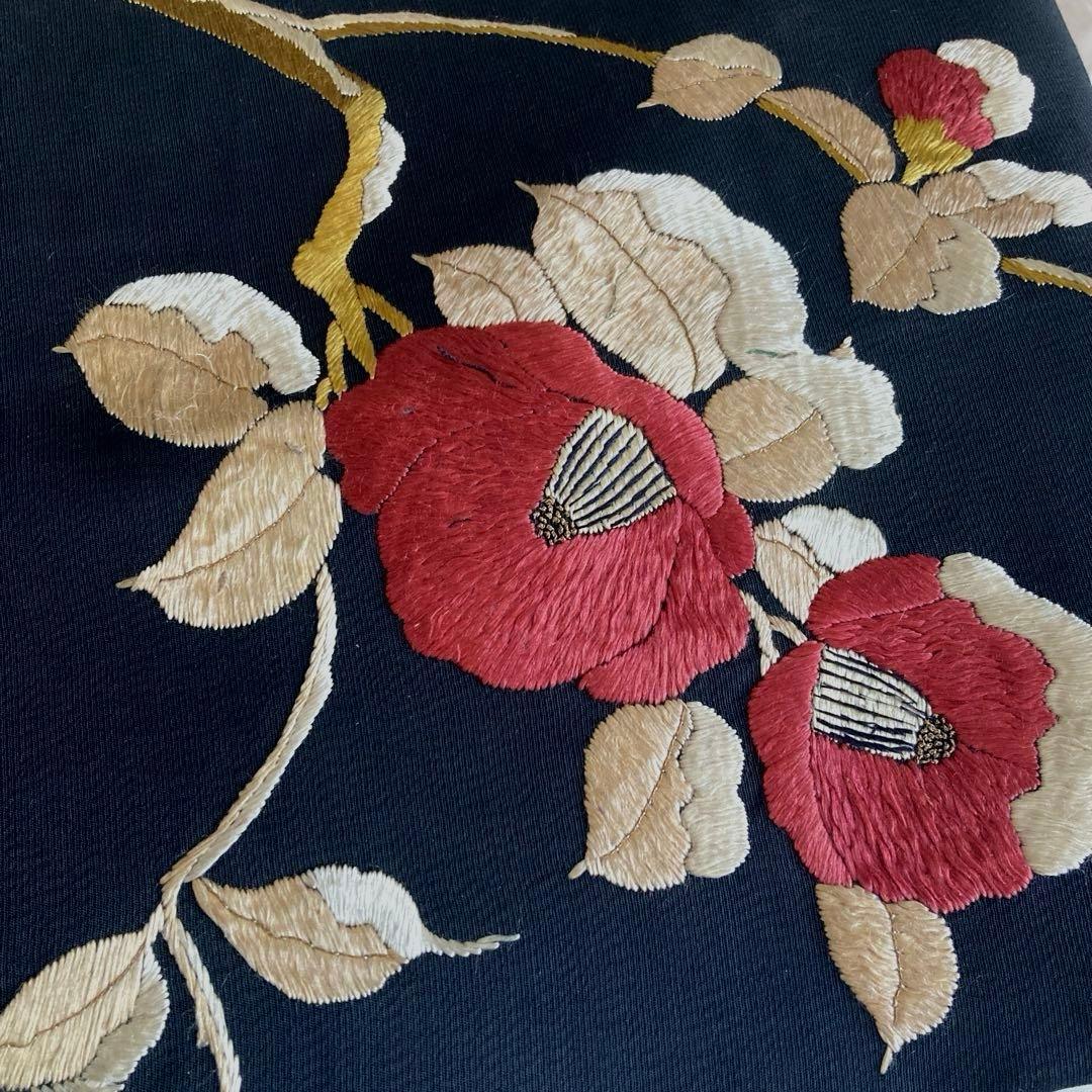 アンティーク名古屋帯　つばき・椿の刺繍　大正ロマン　上質　正絹　N7-30
