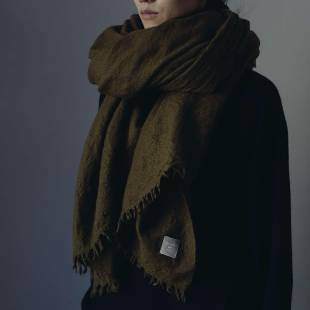 美品　locally muji stole 縮絨ウール カーキ　ストール