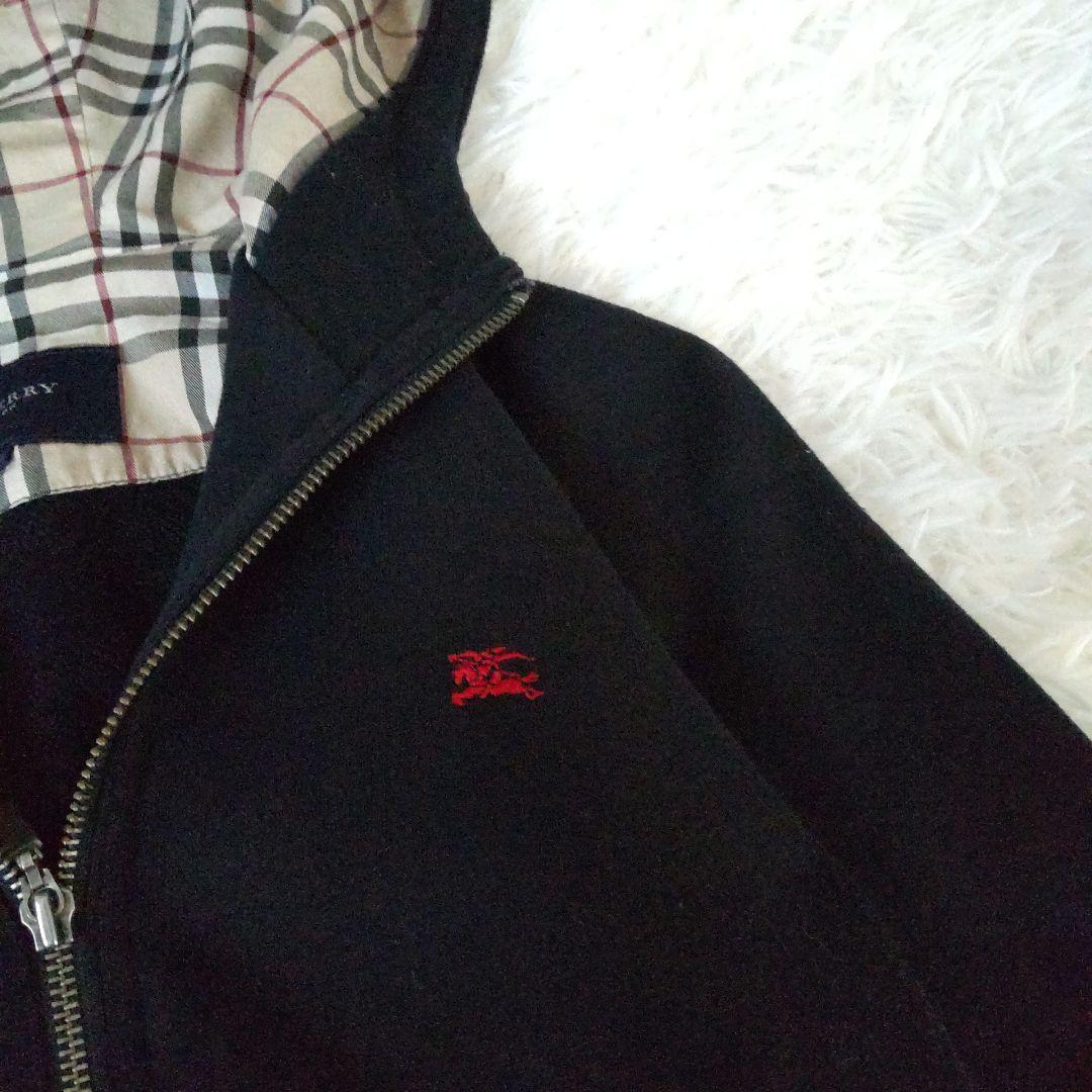 バーバリーロンドン ⿻フルジップパーカー ノバチェック ロゴ 刺繍 黒 M