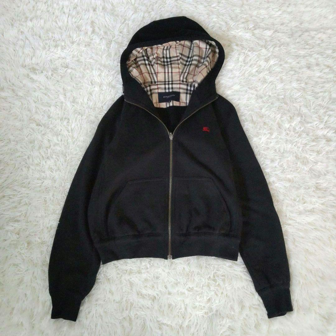 バーバリーロンドン ⿻フルジップパーカー ノバチェック ロゴ 刺繍 黒 M