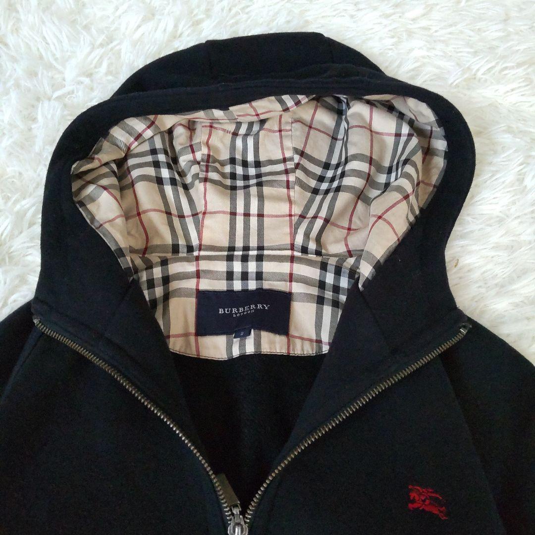 バーバリーロンドン ⿻フルジップパーカー ノバチェック ロゴ 刺繍 黒 M