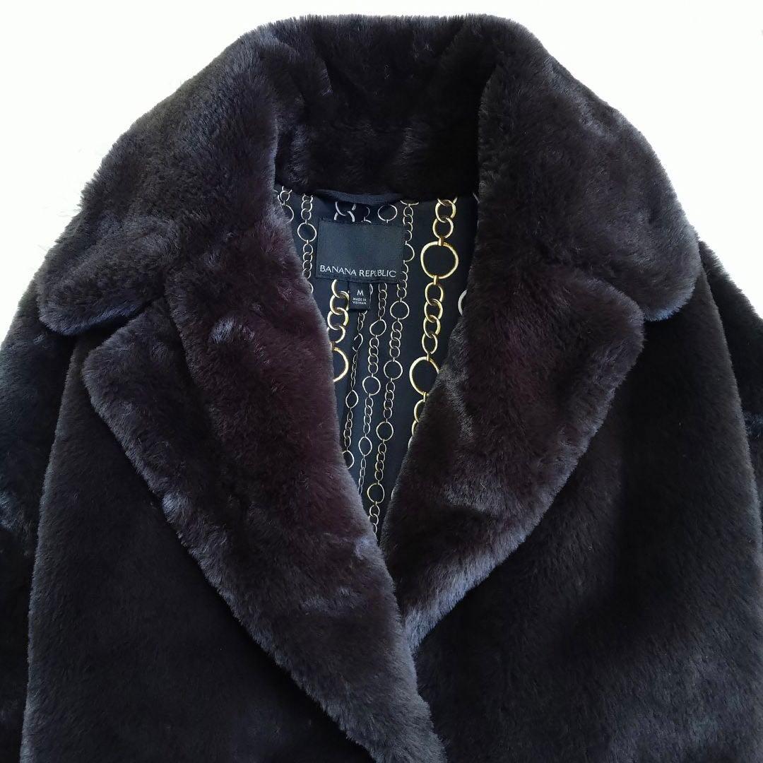 美品★バナナリパブリック ベルテッド フェイクファー ロングコート 茶色 M