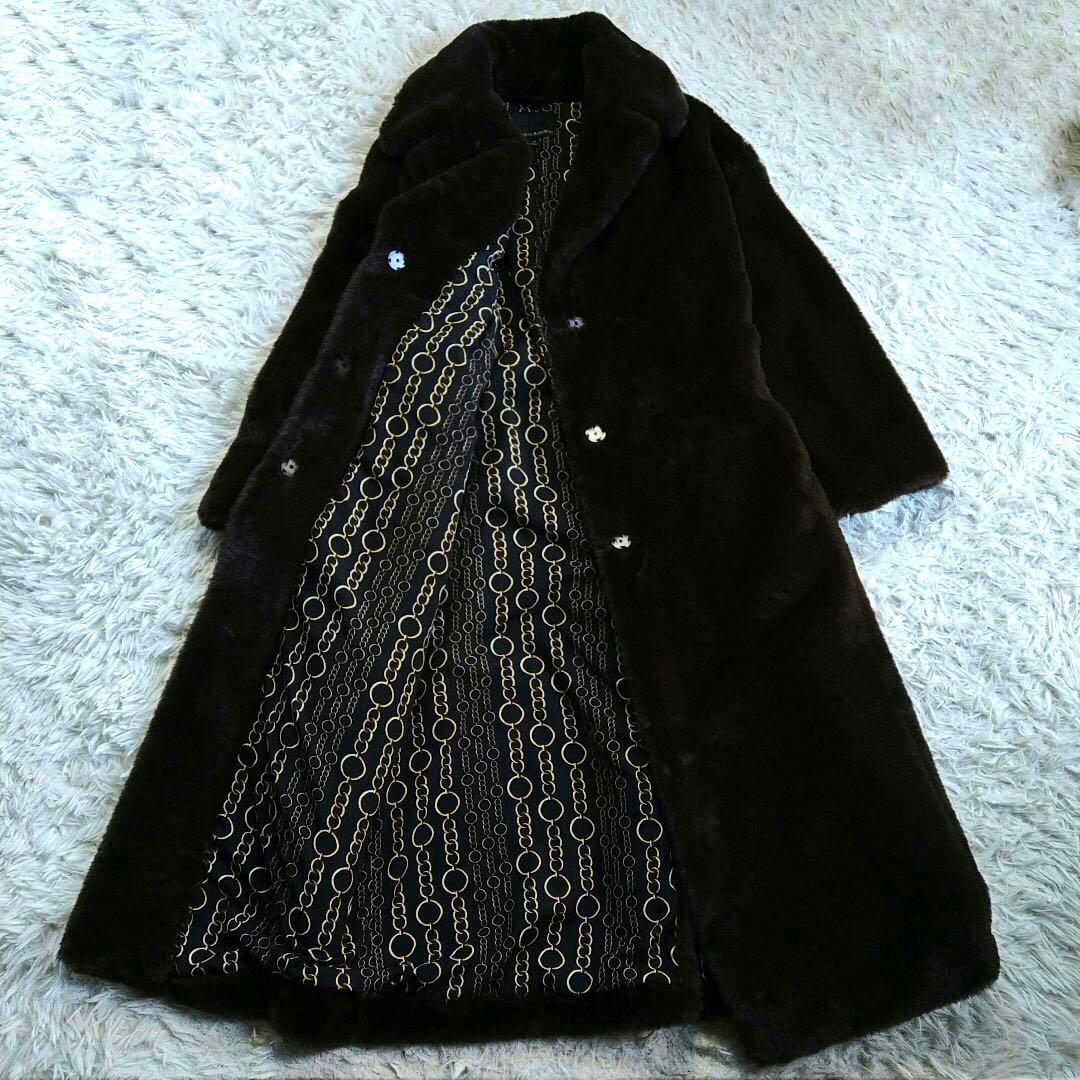 美品★バナナリパブリック ベルテッド フェイクファー ロングコート 茶色 M