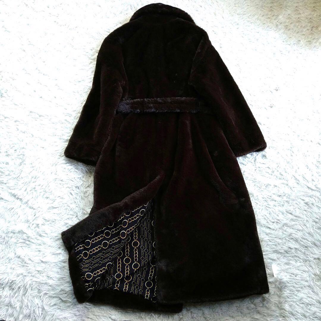 美品★バナナリパブリック ベルテッド フェイクファー ロングコート 茶色 M