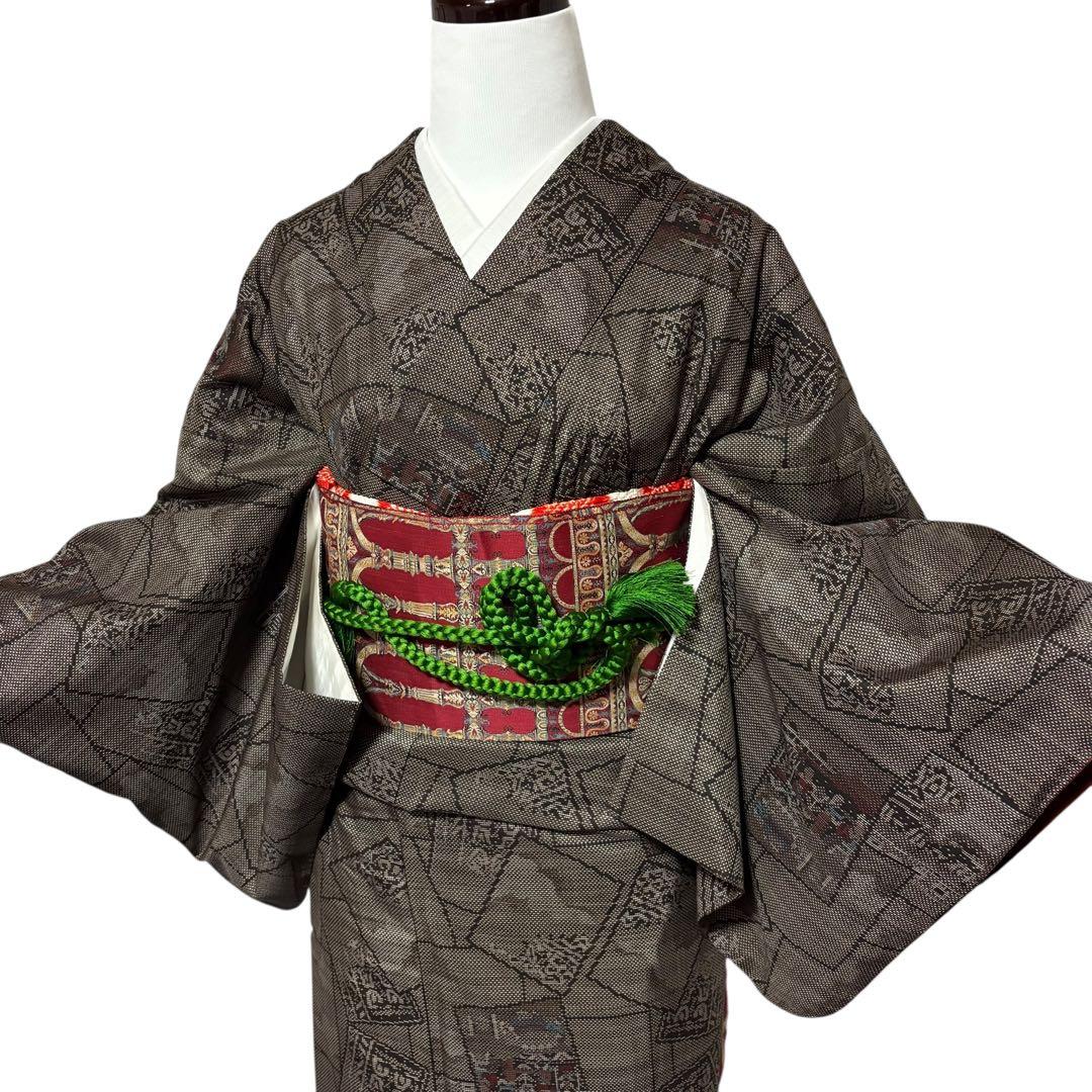 美品　袷　証紙　泥染め　本場奄美大島紬　フルセット　4点　貴重柄　クリスマス