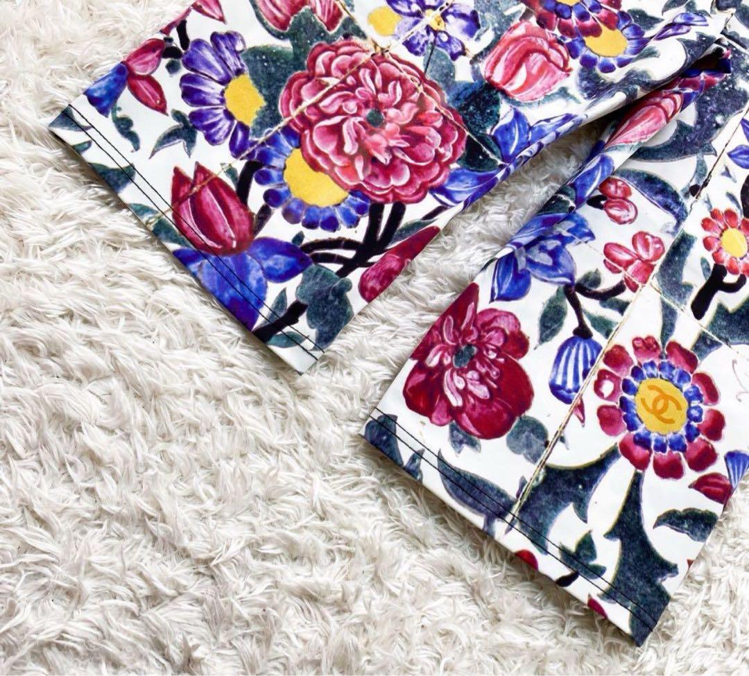 CHANEL 花柄 ストレッチパンツ 膝が隠れる丈34