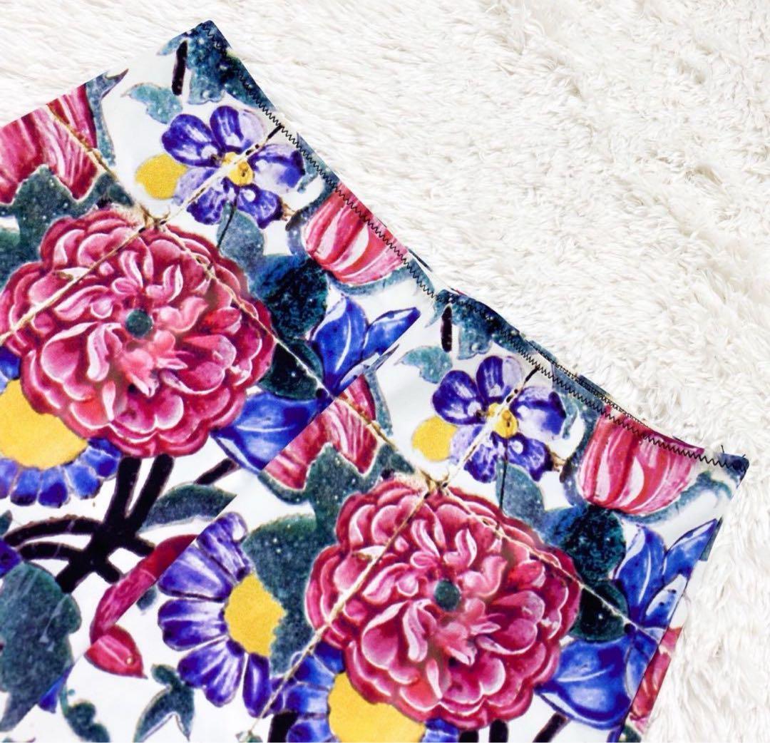 CHANEL 花柄 ストレッチパンツ 膝が隠れる丈34