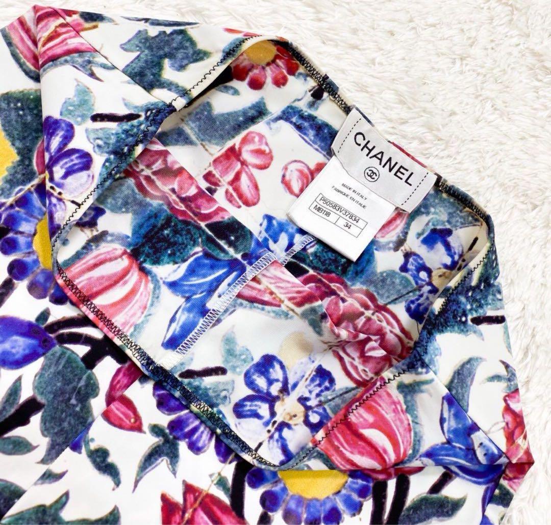 CHANEL 花柄 ストレッチパンツ 膝が隠れる丈34