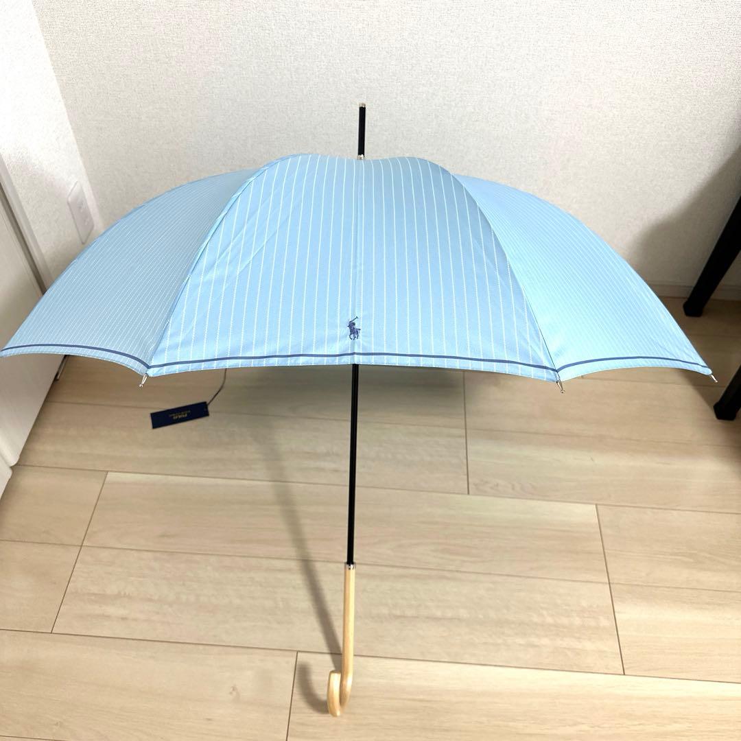 新品未使用タグ付）　ポロラルフローレン長傘　ロゴ刺繍スカイブルー60㎝